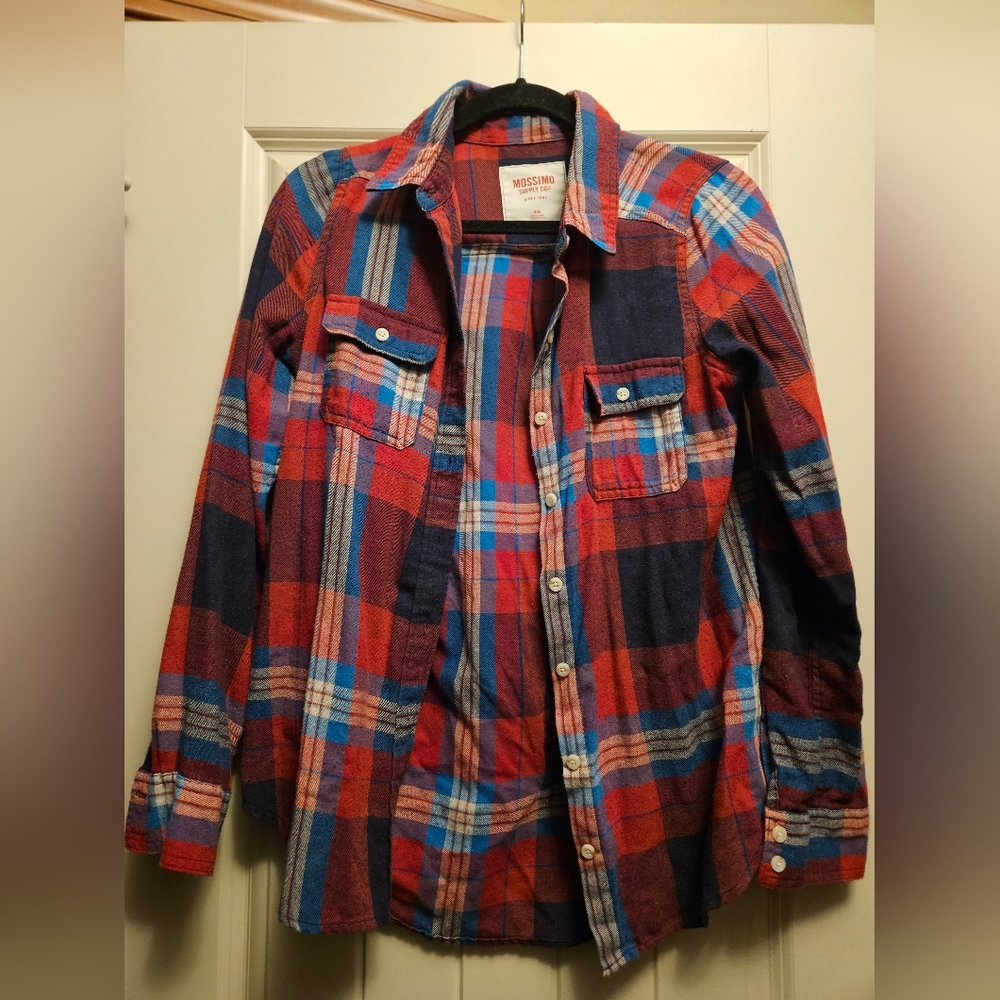 Mossimo Red and Blue Plaid Button-Up Shirt